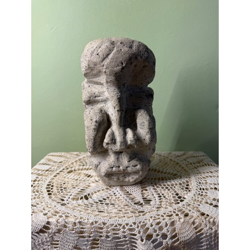 Vintage MCM Stone Abstract Tiki Head Decor 8x4"